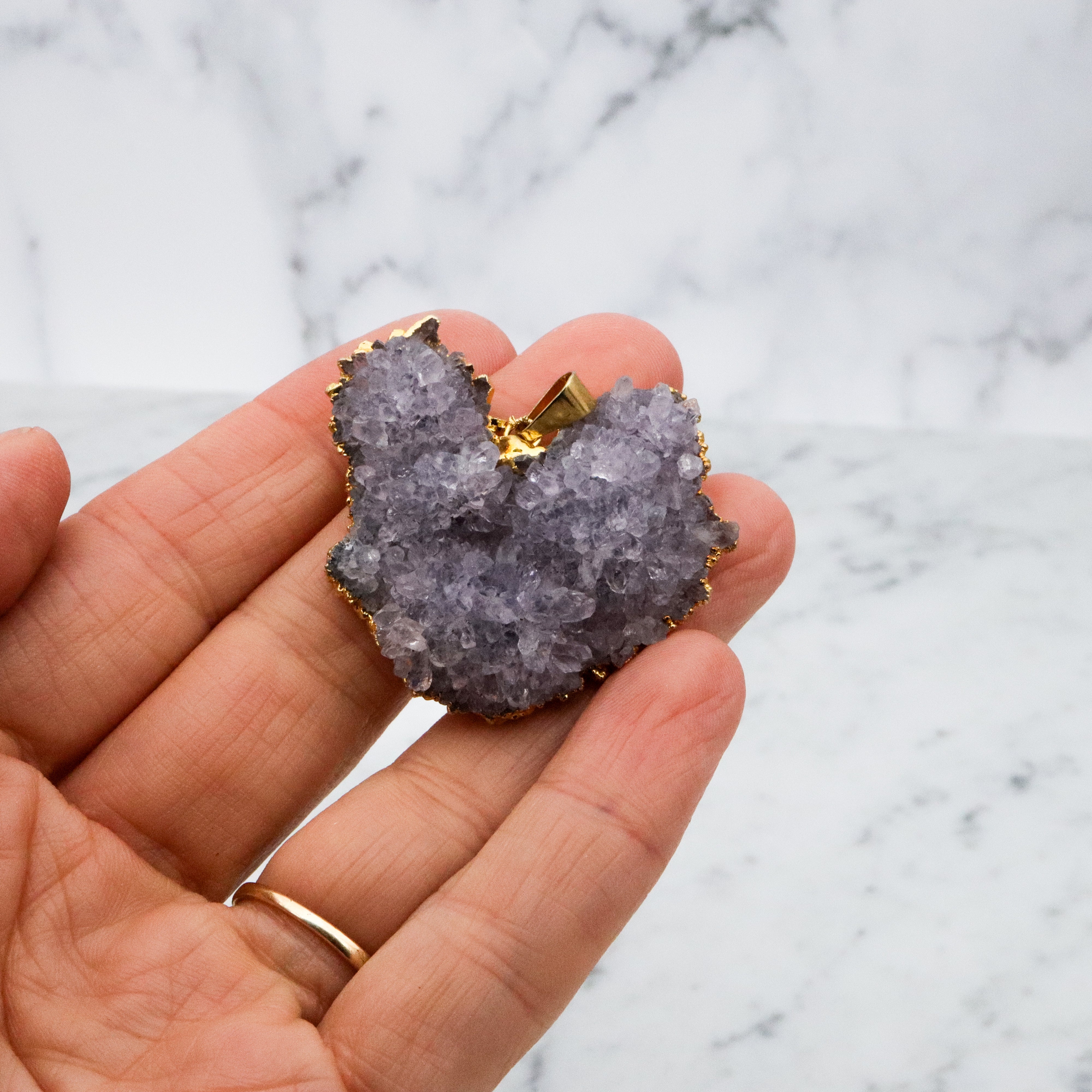 Vintage raw amethyst geode 24k gold plated pendant